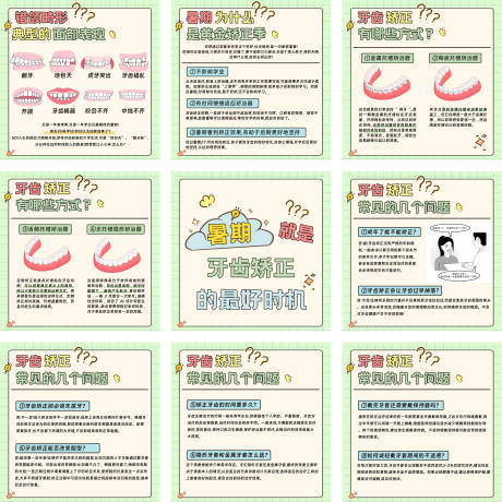 源文件下载【享设计】搜索编号：92760032336329424【正畸最佳时间科普九宫格】