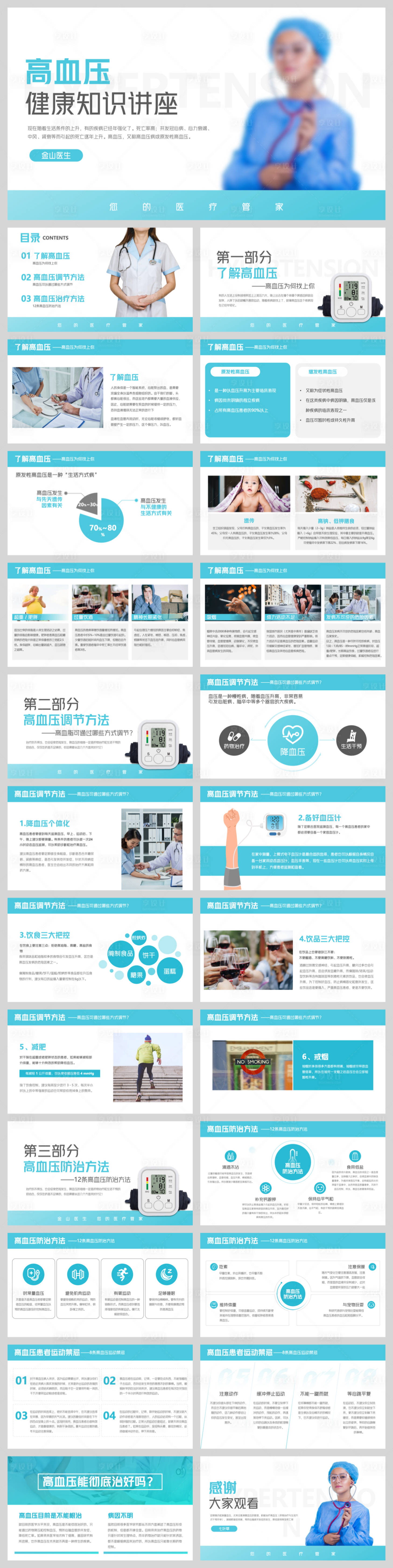 源文件下载【享设计】搜索编号：71310032789167856【蓝色高血压健康知识讲座PPT】