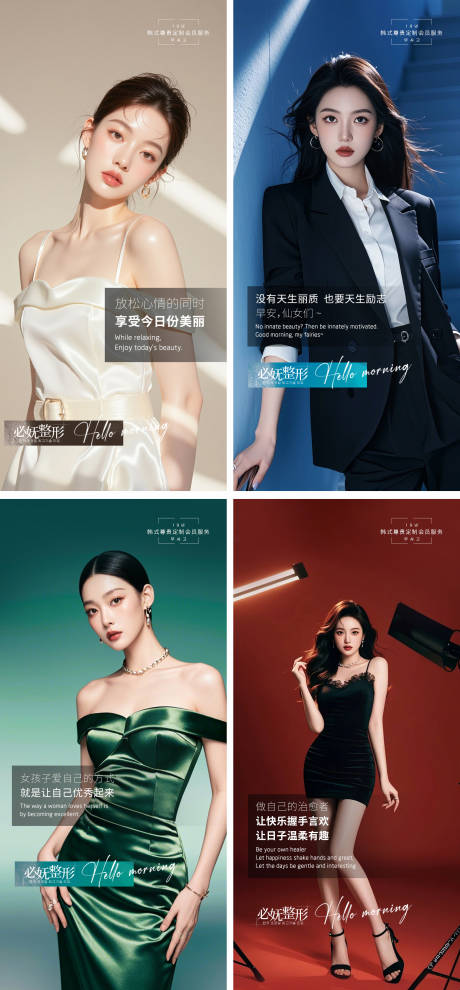 源文件下載【美業(yè)醫(yī)美美女模特人物早安系列海報(bào)】編號(hào)：30670032289366773