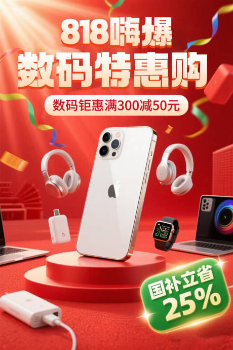 源文件下載【享設計】搜索編號：72220032293893103【818數碼特惠海報】