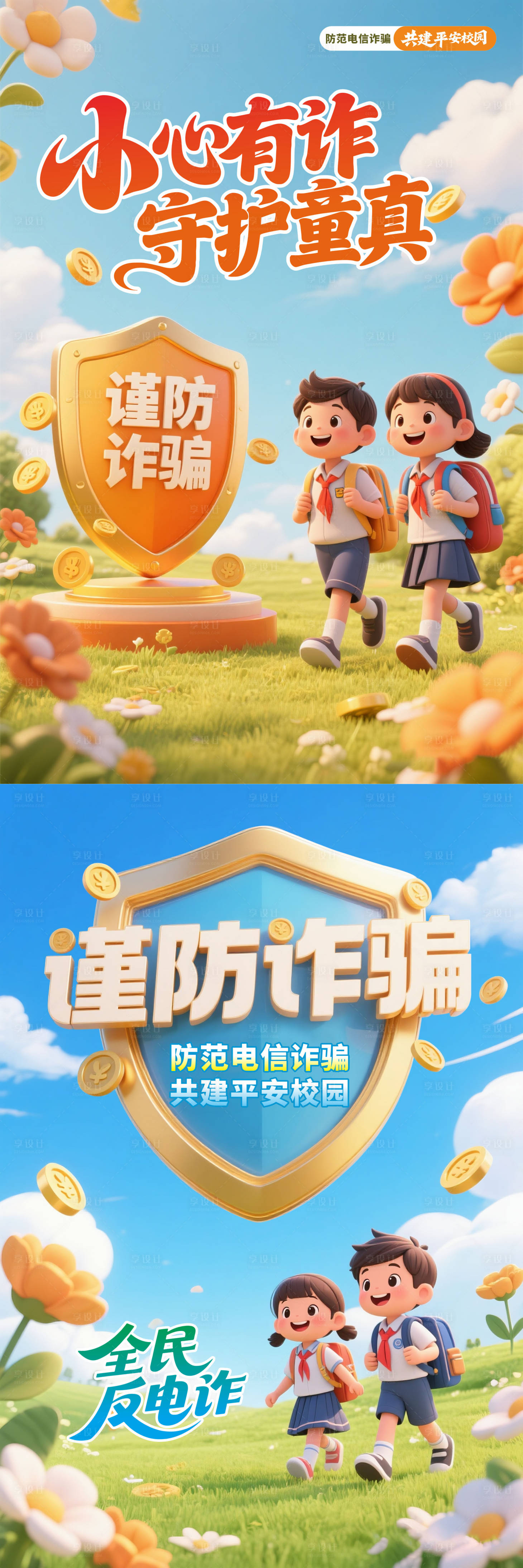 源文件下载【享设计】搜索编号：66440032408424853【谨防诈骗校园防诈海报】