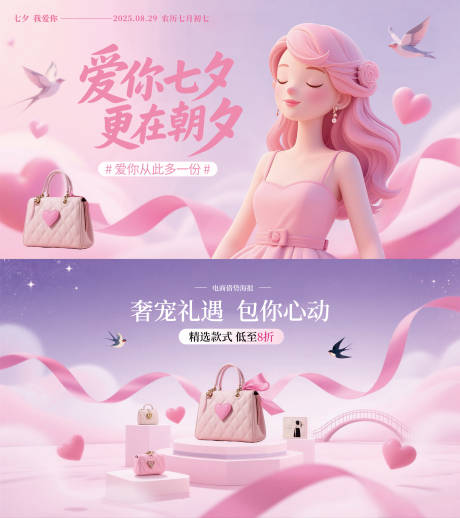 源文件下載【享設計】搜索編號：14560032668404749【七夕節包包促銷海報展板】