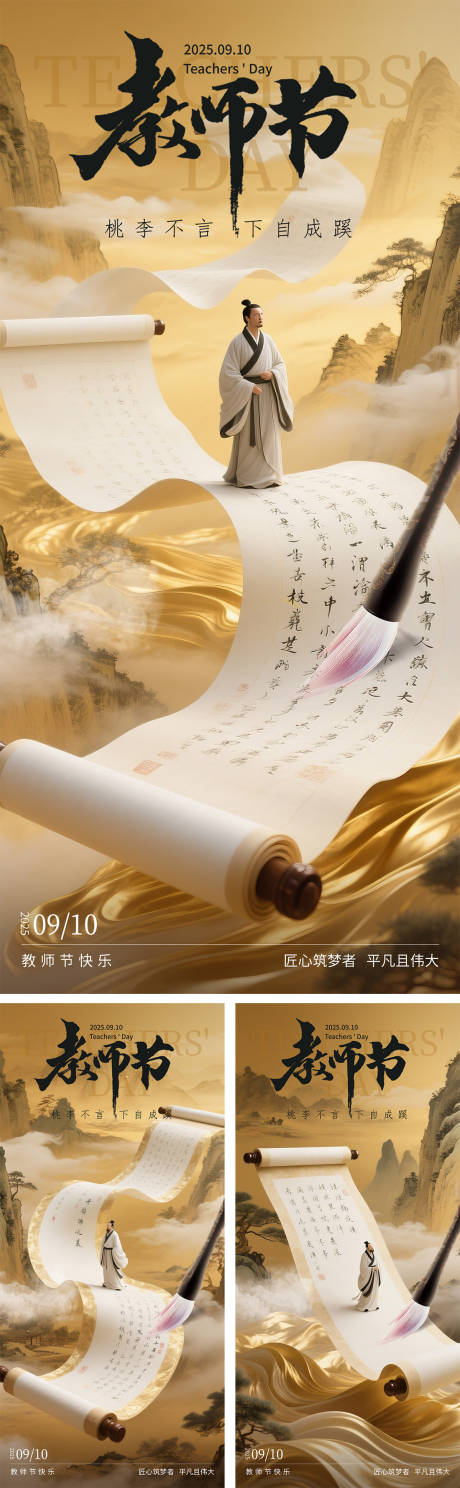 源文件下載【教師節中式卷軸插畫海報】編號：37090032293769271