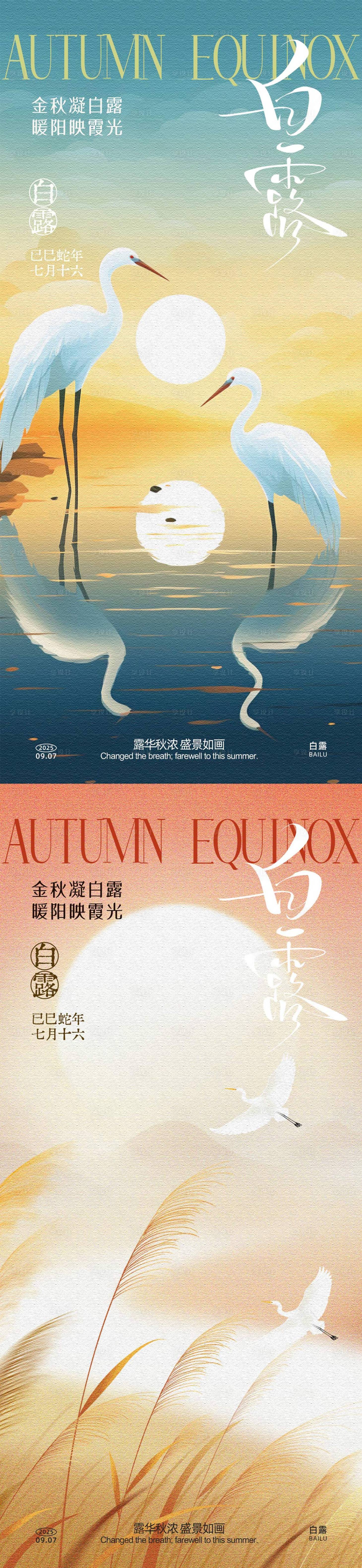 源文件下载【享设计】搜索编号：12960032704783876【白露纹理插画系列海报】