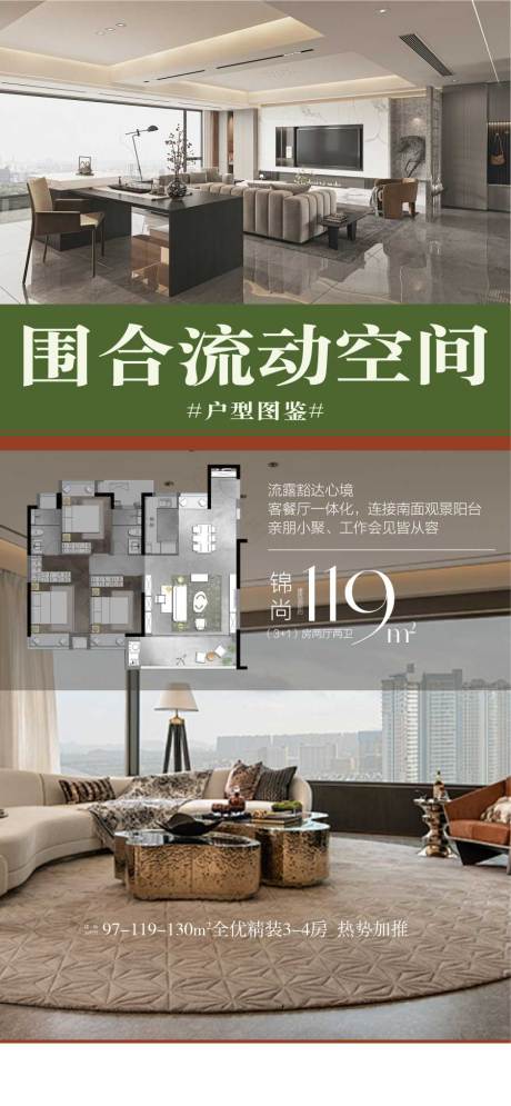 源文件下载【享设计】搜索编号：42590032437812957【围合流动空间户型解读卖点系列海报】