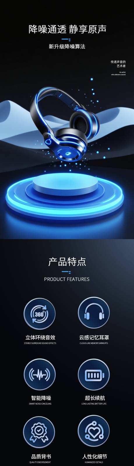 源文件下載【享設計】搜索編號：65660032421036473【黑色質感頭戴式耳機電商詳情頁】