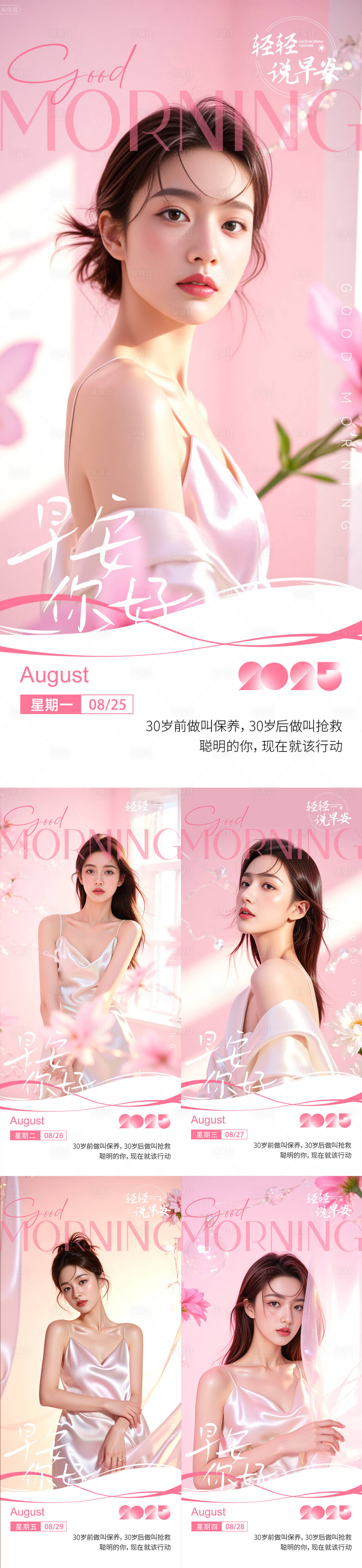 源文件下载【享设计】搜索编号：12930032618754263【医美粉色系列早安海报】