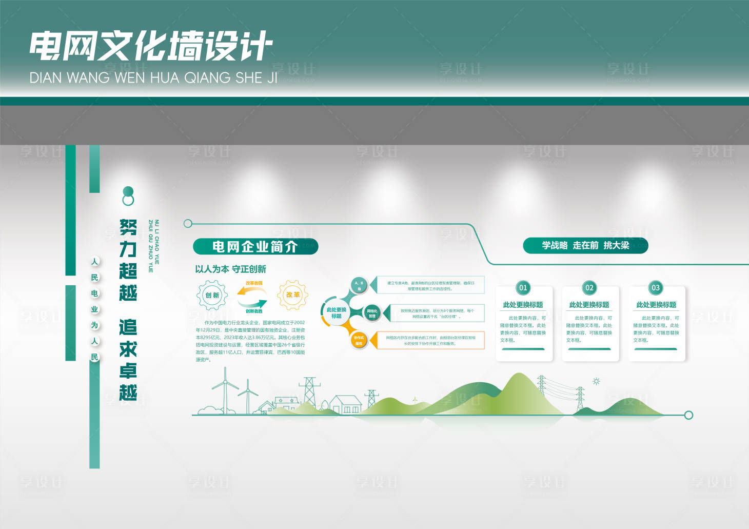 源文件下载【享设计】搜索编号：46880032641398611【电网元素文化墙设计】