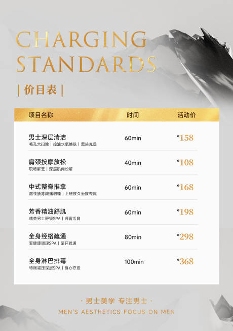 源文件下載【享設計】搜索編號：95800032467508028【SPA按摩養生價目表海報】