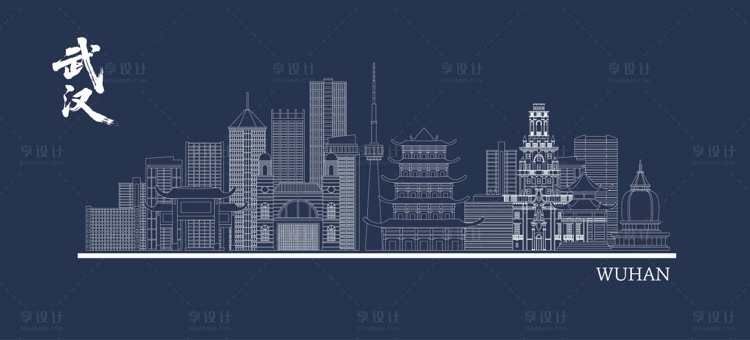 源文件下载【享设计】搜索编号：95120033044784613【武汉城市建筑线稿】