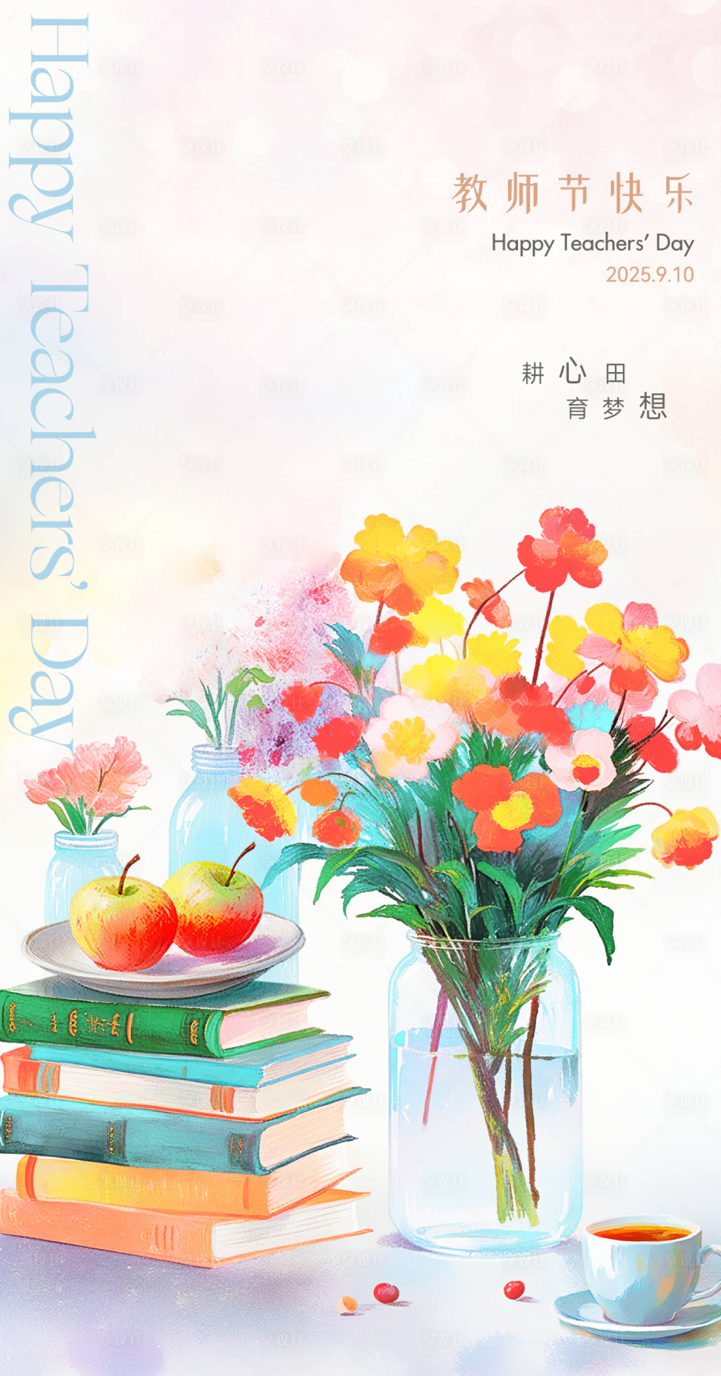 源文件下载【享设计】搜索编号：37150032851071480【教师节海报鲜花】