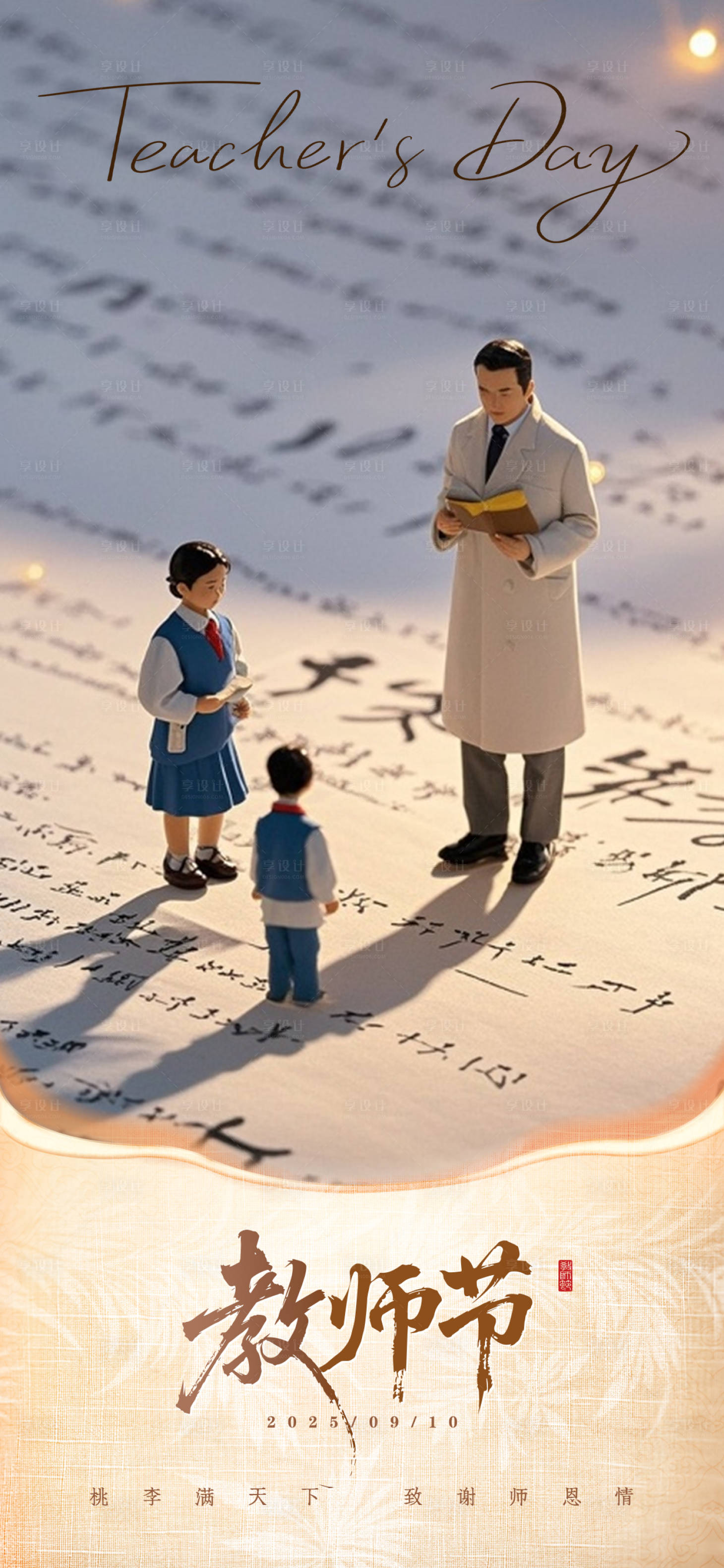 源文件下载【享设计】搜索编号：11430032945509406【教师节祝福中式感趣味感创意全屏竖版海】