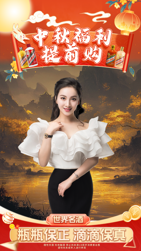 源文件下载【享设计】搜索编号：40320033251541555【中秋白酒直播海报】