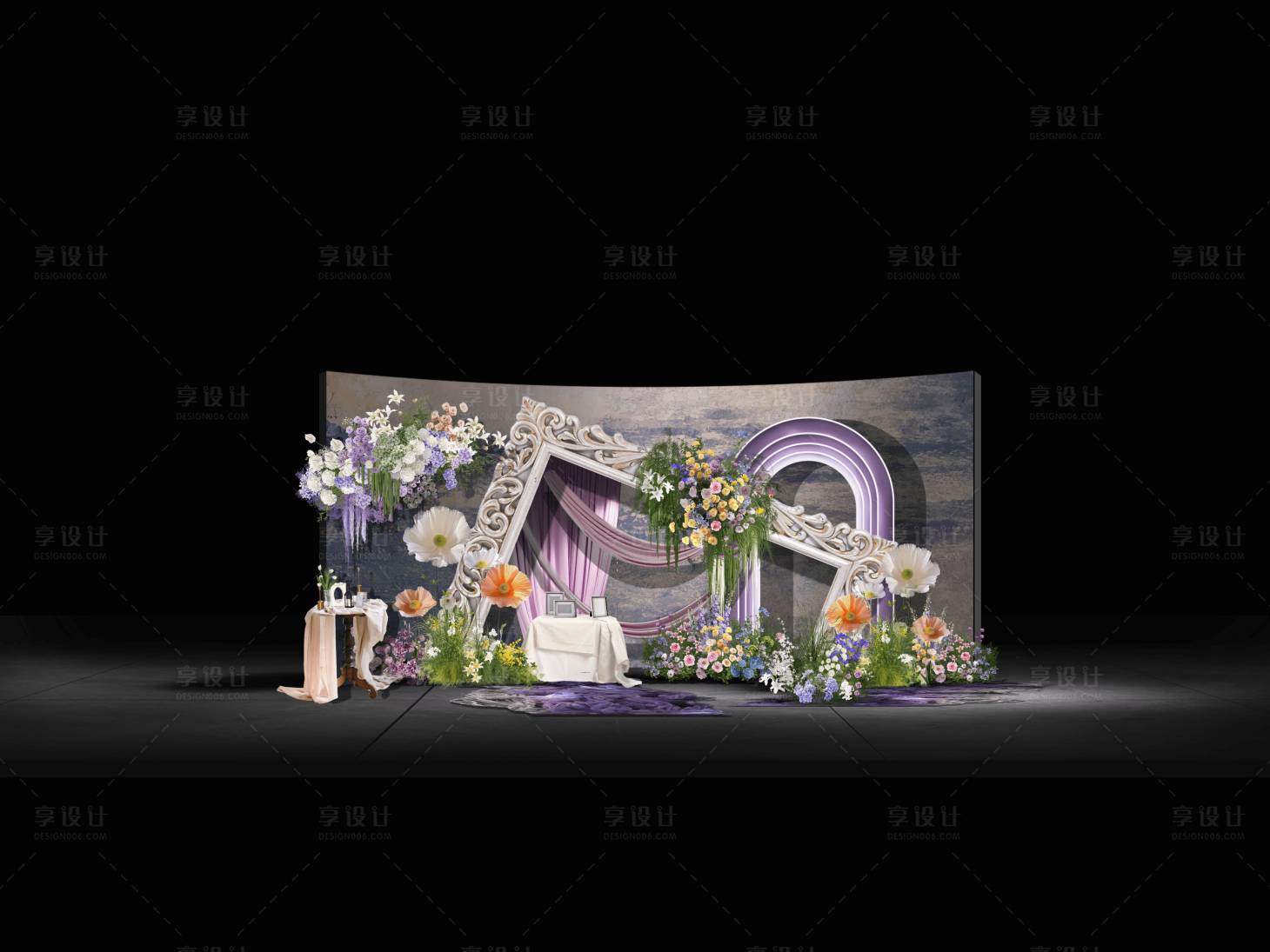 源文件下载【享设计】搜索编号：12080033046529191【紫色油画莫奈的花园美陈布置背景欧式】