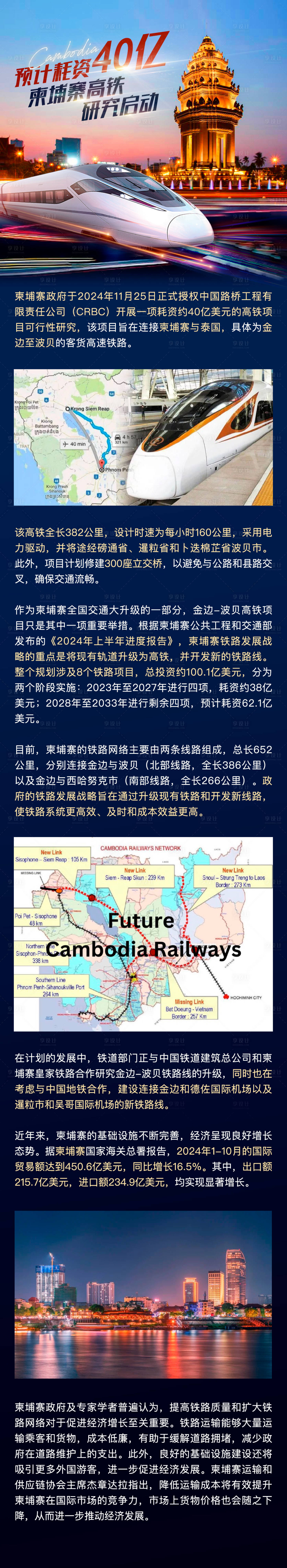 源文件下載【享設計】搜索編號：78690033162275137【柬埔寨高鐵研究啟動資訊長圖】