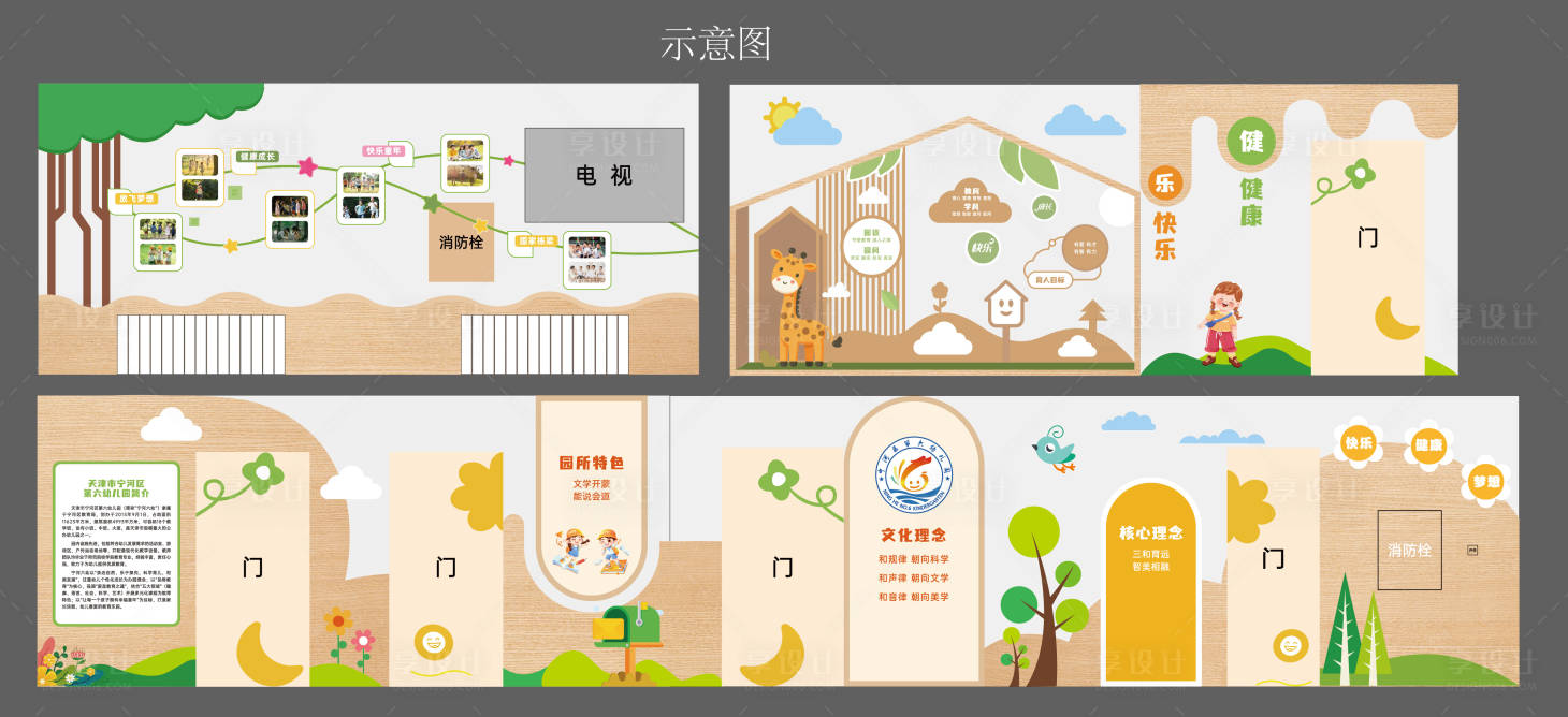 源文件下载【享设计】搜索编号：41510033171219620【幼儿园走廊造型墙】