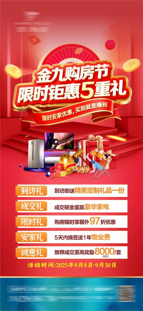 源文件下載【享設計】搜索編號：64720033084286707【地產購房五重禮海報】