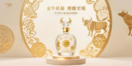 源文件下載【享設計】搜索編號：96230032948602720【生肖牛白酒廣告背景板】
