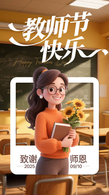 源文件下载【享设计】搜索编号：98000032936312343【教师节快乐节日海报】