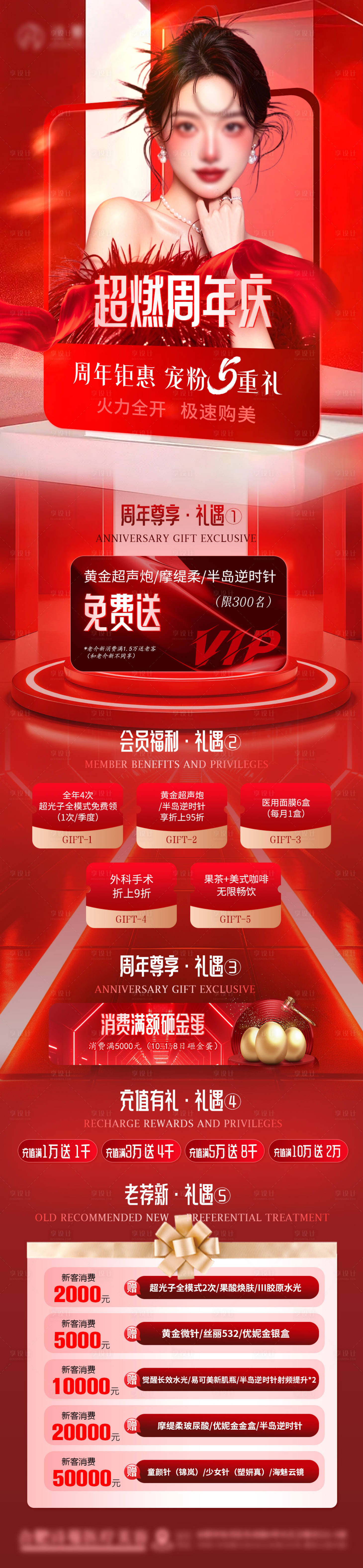 源文件下載【享設計】搜索編號：92990033149796620【醫(yī)美紅色周年慶活動價格政策海報】