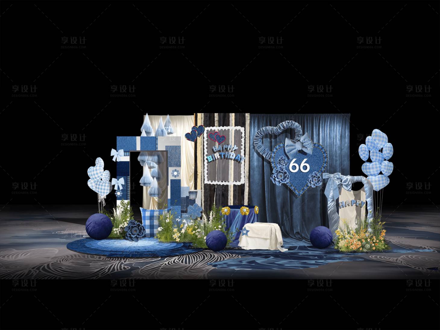 源文件下载【享设计】搜索编号：42260032958079553【牛仔拼接风美陈婚礼宝宝宴】