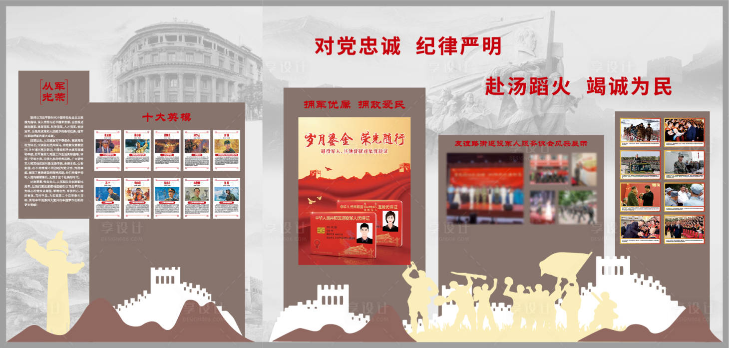 源文件下载【享设计】搜索编号：89530033310103792【拥军文化墙背景板】