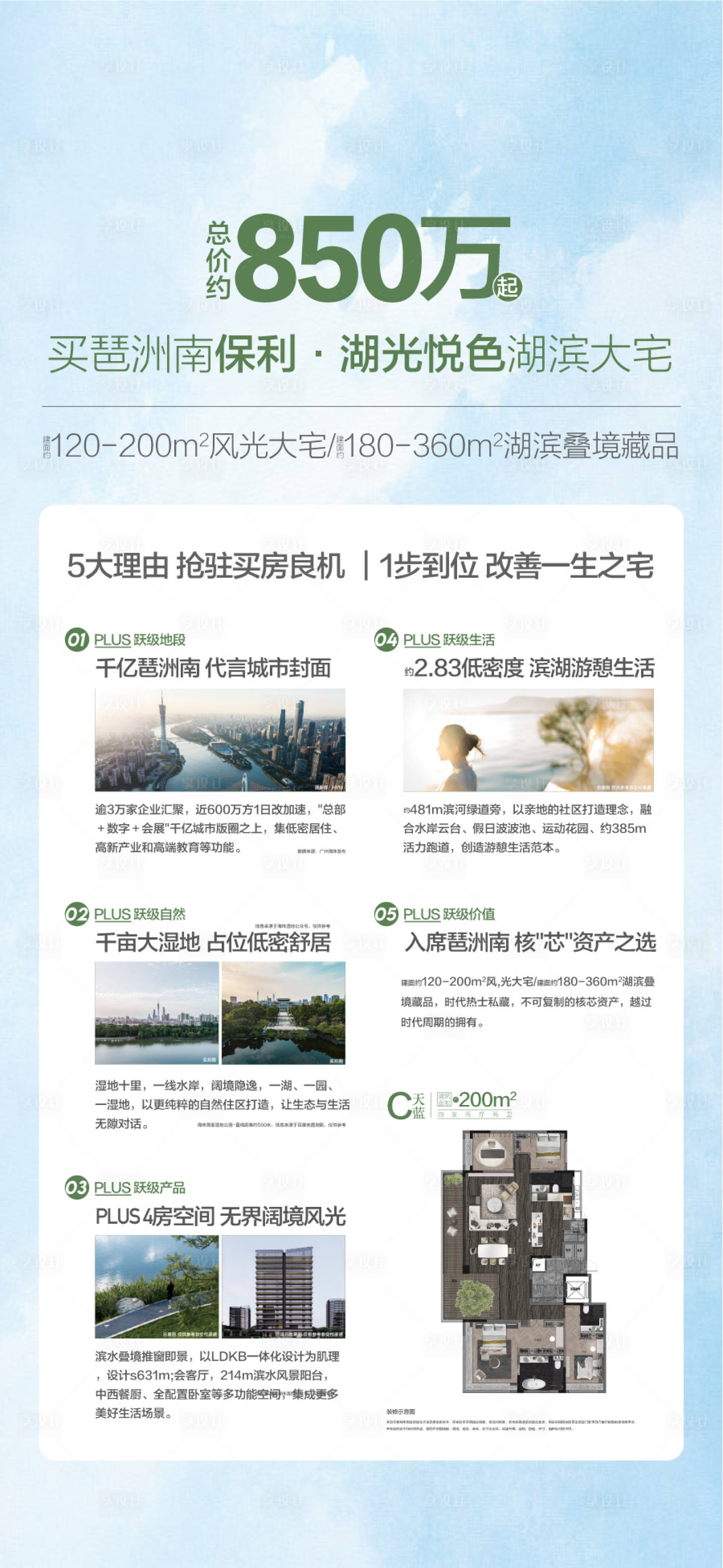 源文件下载【享设计】搜索编号：95440032878353625【湖景大宅5大卖点理由海报】