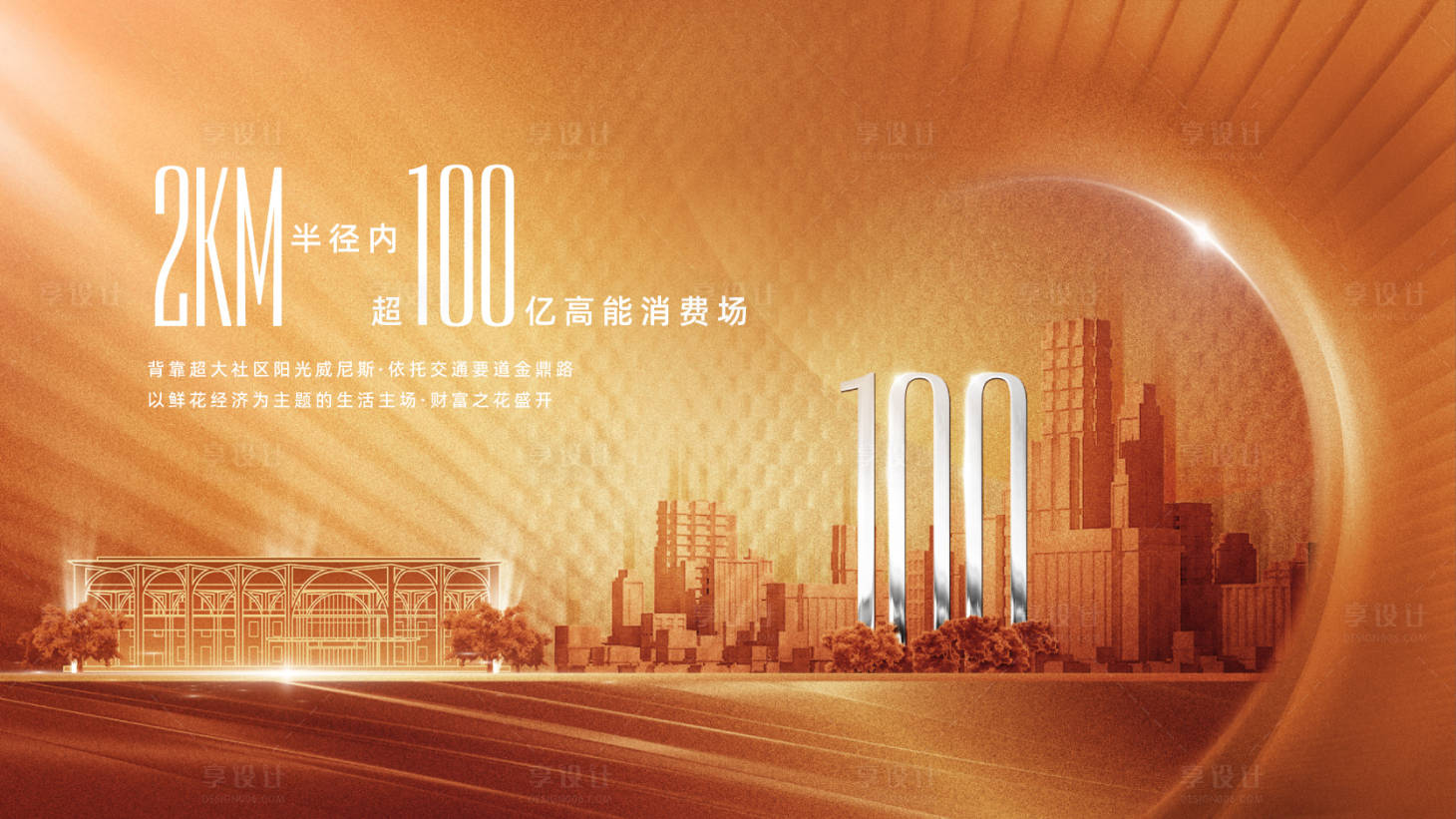 源文件下载【享设计】搜索编号：18490033313072621【地产金色城市价值点海报展板】