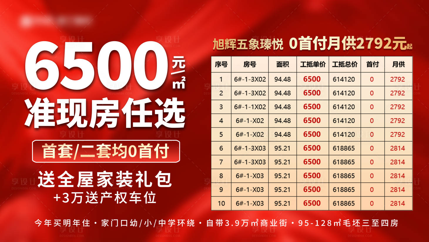 源文件下载【享设计】搜索编号：81920033285311349【红金横版特价房源背景板】