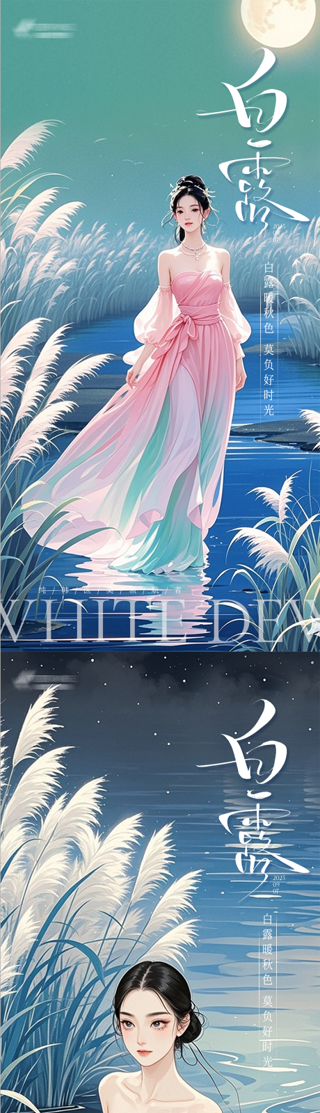 源文件下载【享设计】搜索编号：89520032936694700【医美白露节气插画风朋友圈海报】