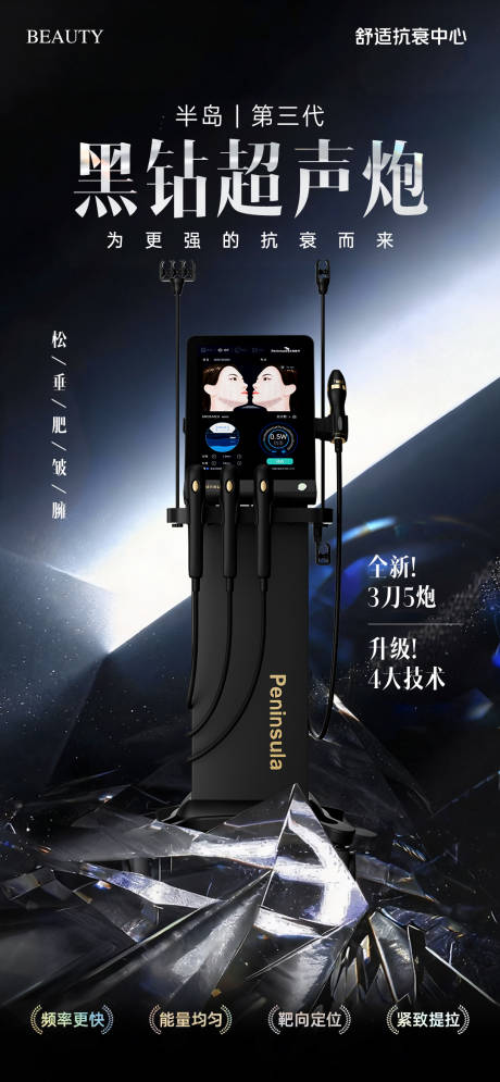 源文件下载【享设计】搜索编号：26570033741147995【医美黑钻超声炮抗衰海报】