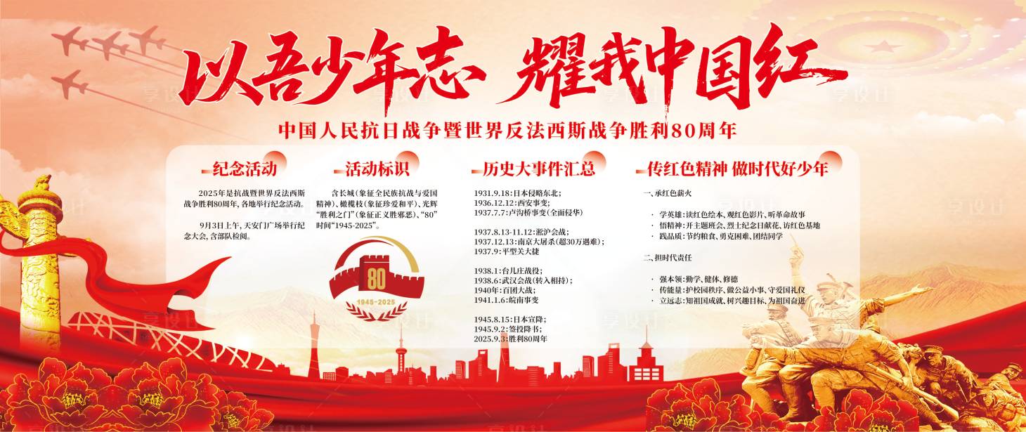 源文件下载【享设计】搜索编号：86550033370231683【红色抗日战争80周年反法西斯战争展】