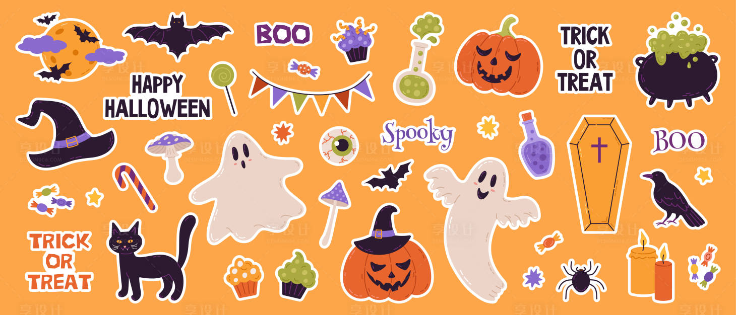 源文件下载【享设计】搜索编号：93010033785534734【万圣节贴纸设计】