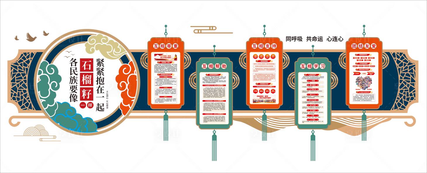 源文件下载【享设计】搜索编号：48340033695749195【民族团结党建文化墙】