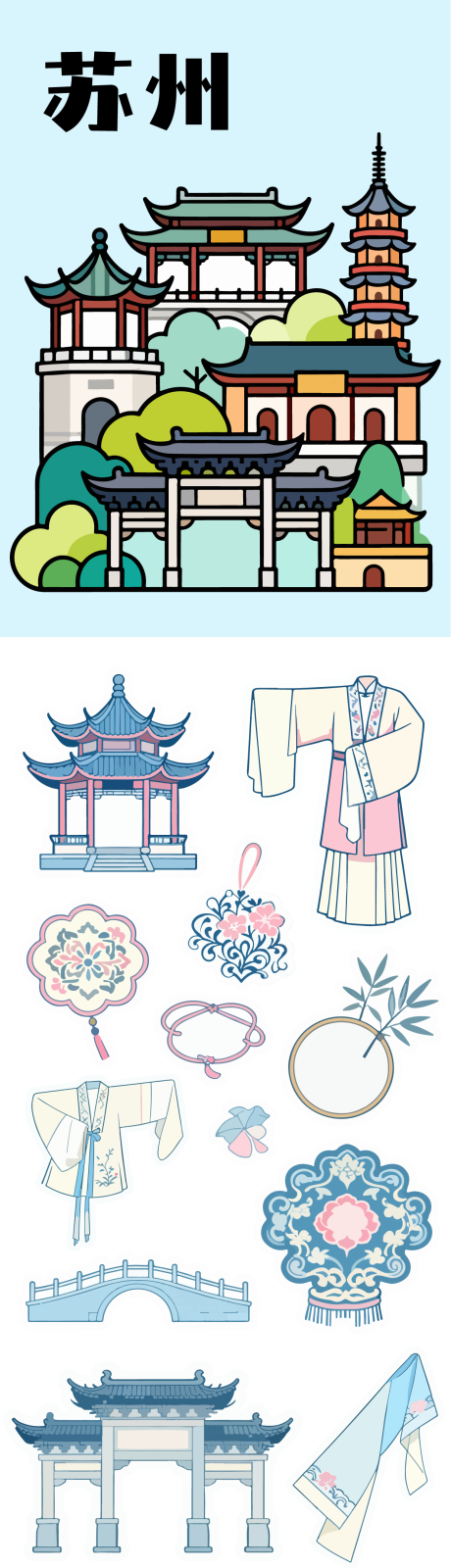 源文件下载【享设计】搜索编号：14250033571083619【苏州旅行类贴纸系列素材】