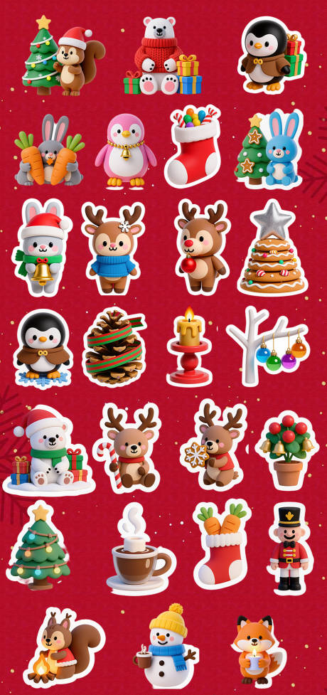 源文件下载【享设计】搜索编号：36770033758513172【小动物圣诞贴纸】