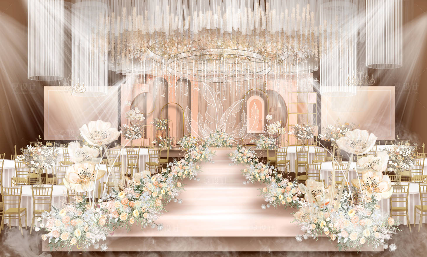 源文件下载【享设计】搜索编号：88650033716469304【香槟色婚礼舞台堆头】