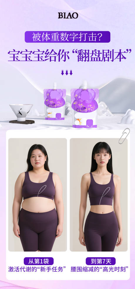 源文件下载【享设计】搜索编号：95840033776374954【减肥体重对比海报】