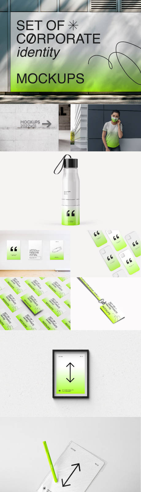 源文件下载【享设计】搜索编号：32800033697871651【时尚简约绿色渐变品牌活动样机合集】