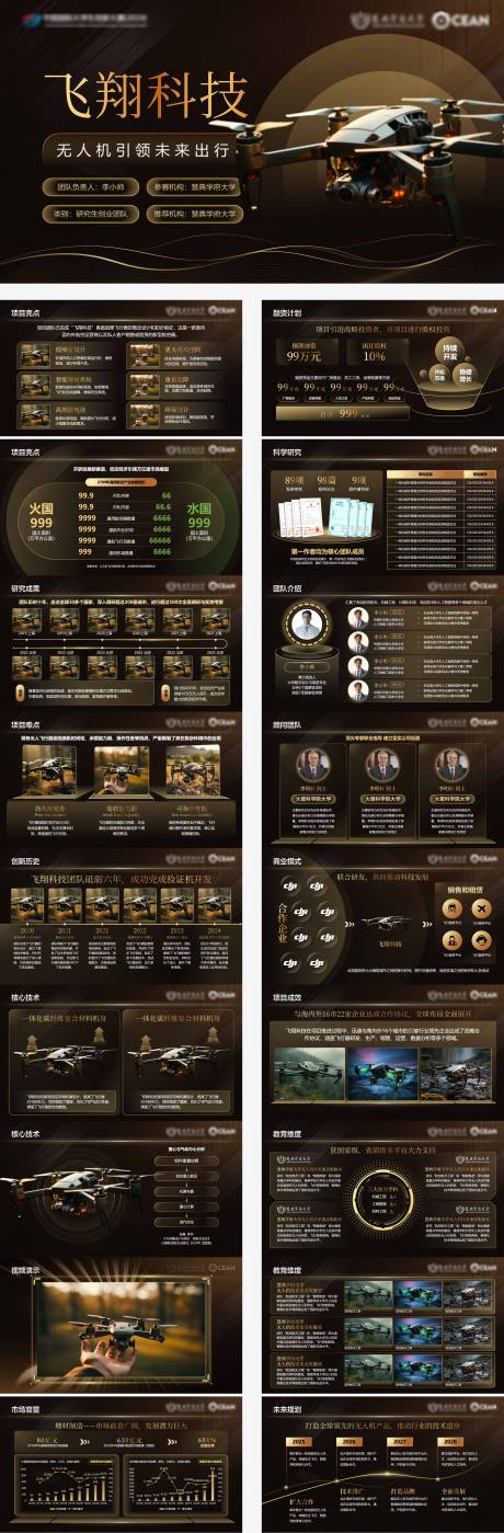 源文件下载【享设计】搜索编号：90780033725835433【黑金风创业大赛无人机项目PPT模板】
