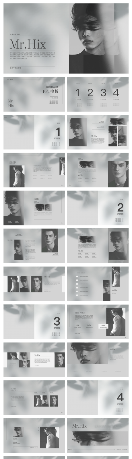 源文件下載【享設計】搜索編號：36420033758607385【人物介紹雜志藝術風極簡灰調PPT】