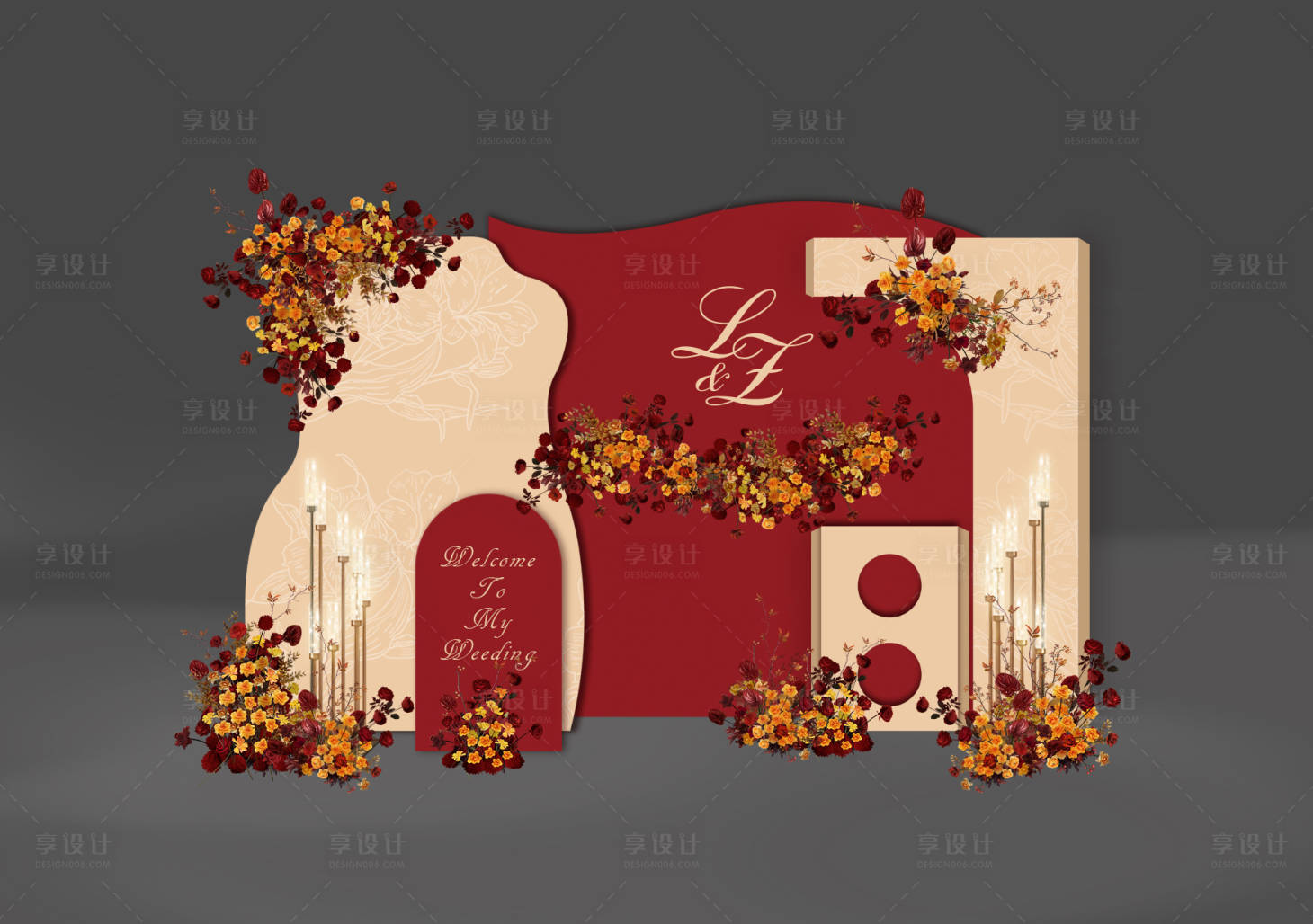 源文件下载【享设计】搜索编号：15550033609355916【中式婚礼布置留影区】