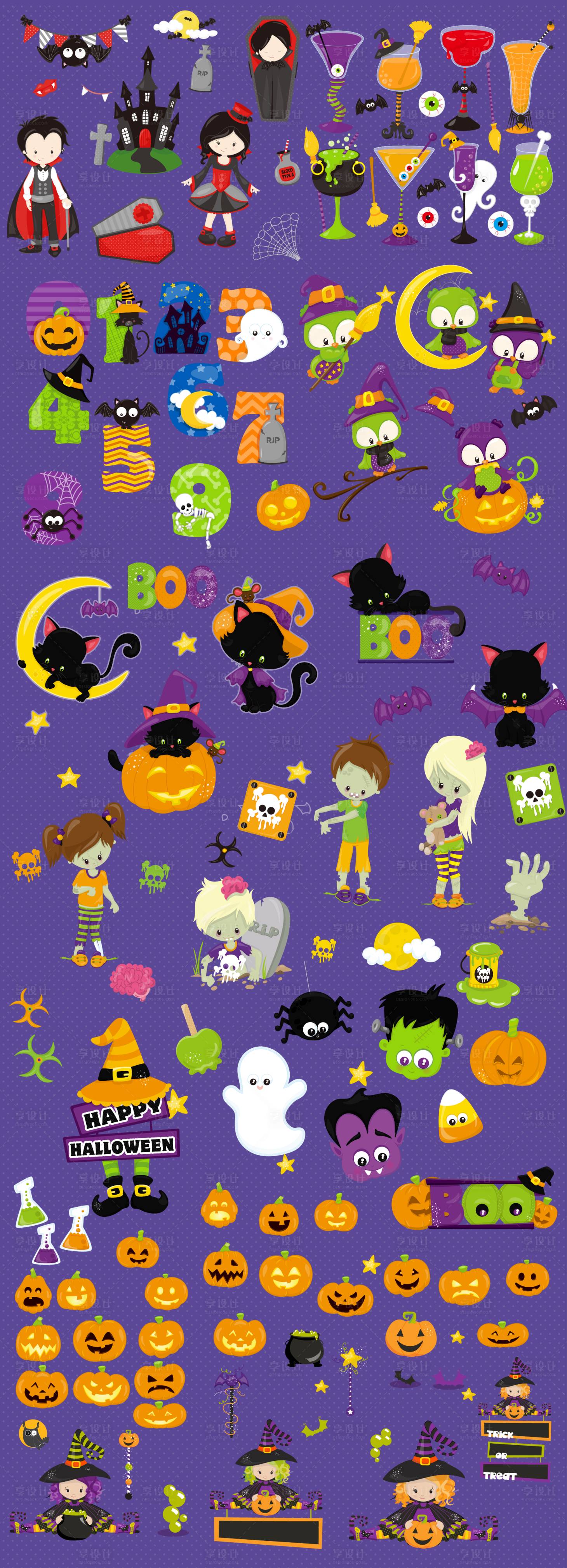 源文件下载【享设计】搜索编号：34830033764864669【万圣节卡通插画免抠贴纸】
