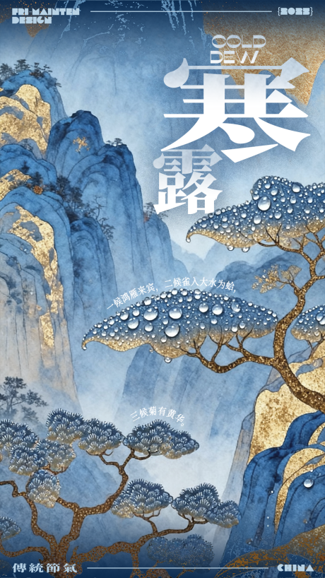 源文件下载【享设计】搜索编号：67250033386678935【寒露节气国画风海报蓝】