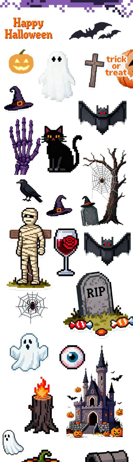 源文件下载【享设计】搜索编号：57150033724559760【万圣节像素风贴纸】