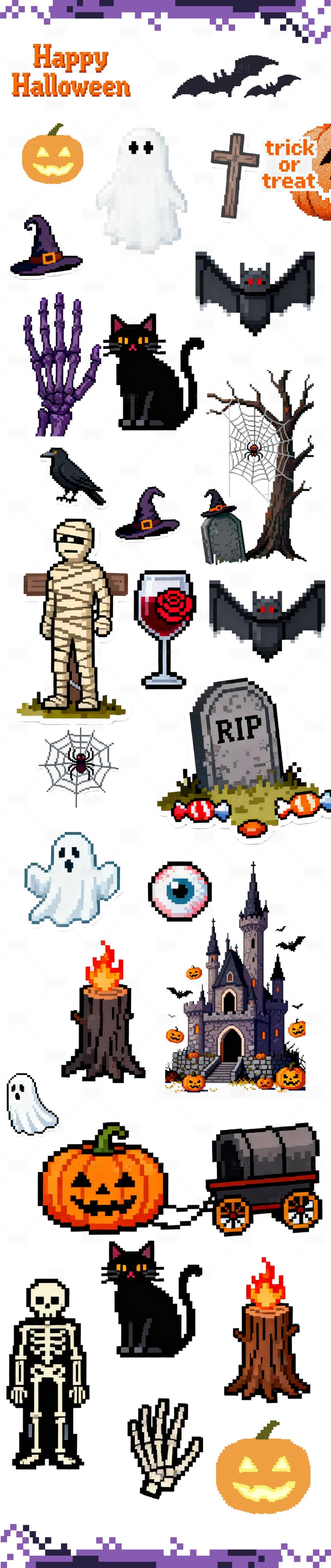 源文件下载【享设计】搜索编号：57150033724559760【万圣节像素风贴纸】