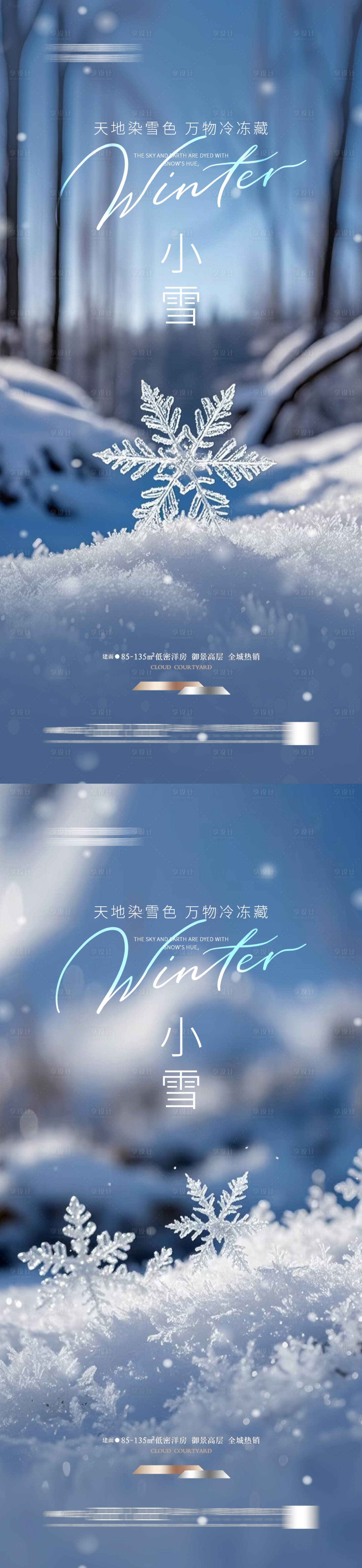 源文件下载【享设计】搜索编号：23170033702338655【地产小雪节气海报雪花简约】