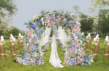 源文件下载【享设计】搜索编号：18630034211027497【多巴胺色户外游园会草坪婚礼】