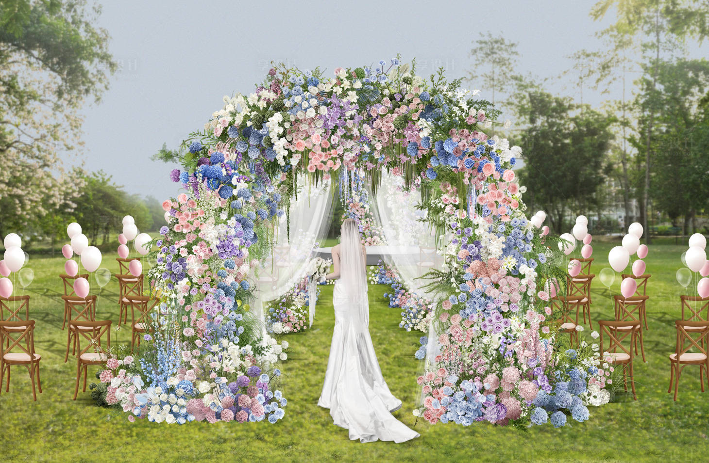 源文件下载【享设计】搜索编号：18630034211027497【多巴胺色户外游园会草坪婚礼】