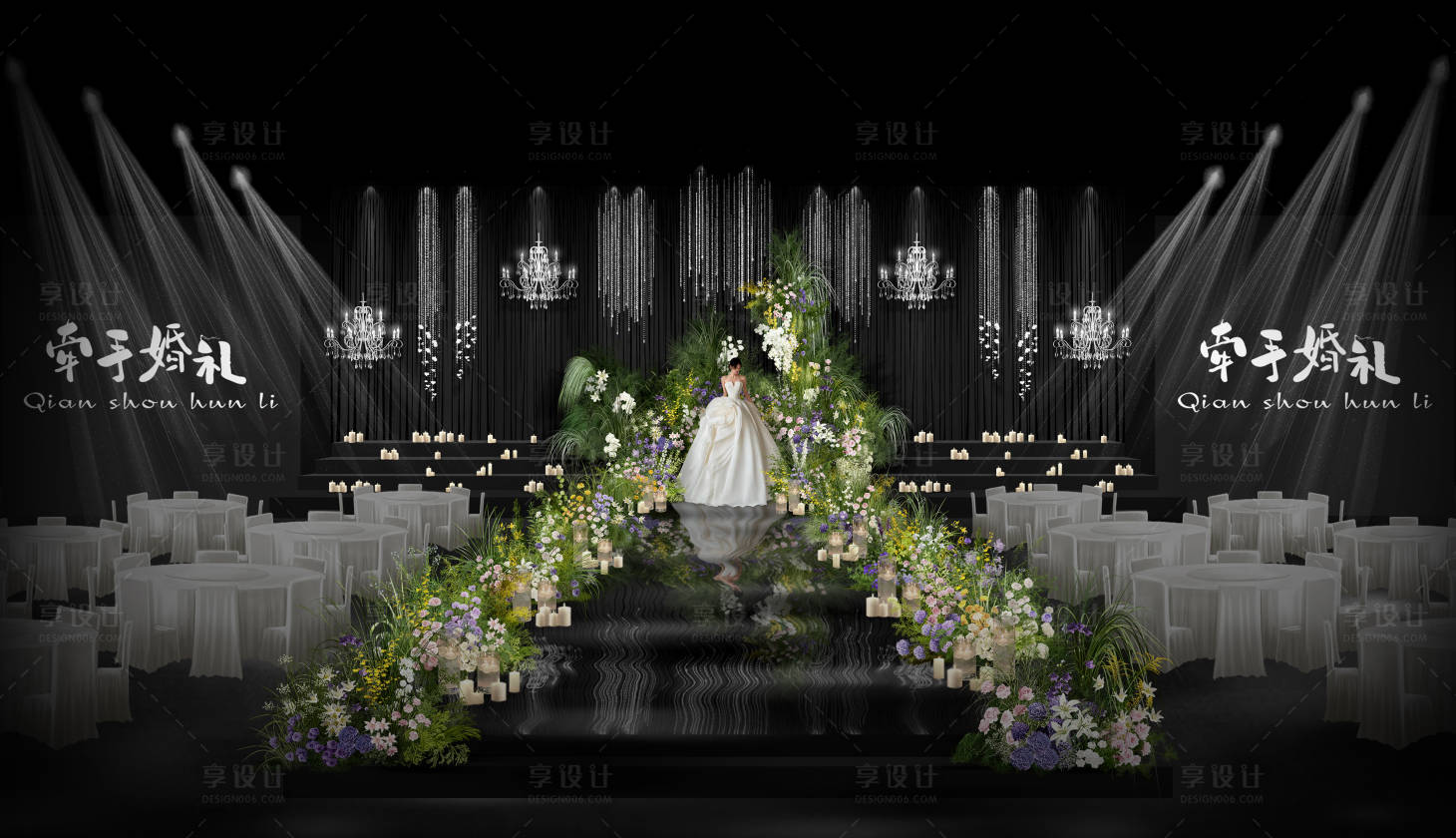 源文件下载【享设计】搜索编号：37300034210999313【粉紫色花艺韩式水晶婚礼舞台布置】